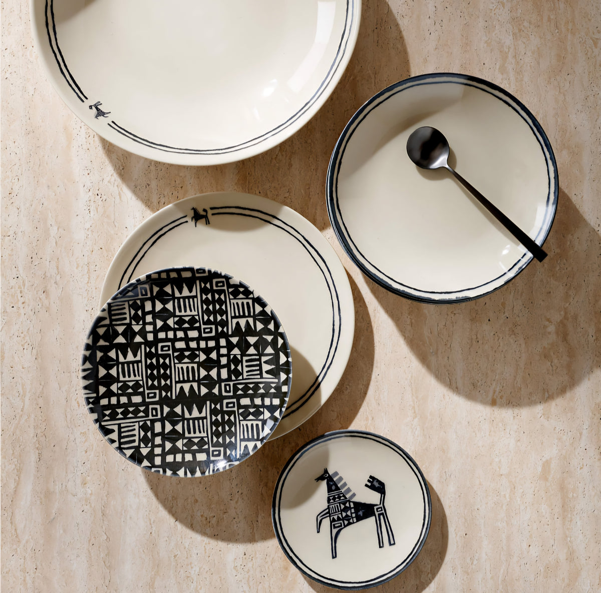 THE ONE × Corvo — White and Black Patterned Serving Bowl