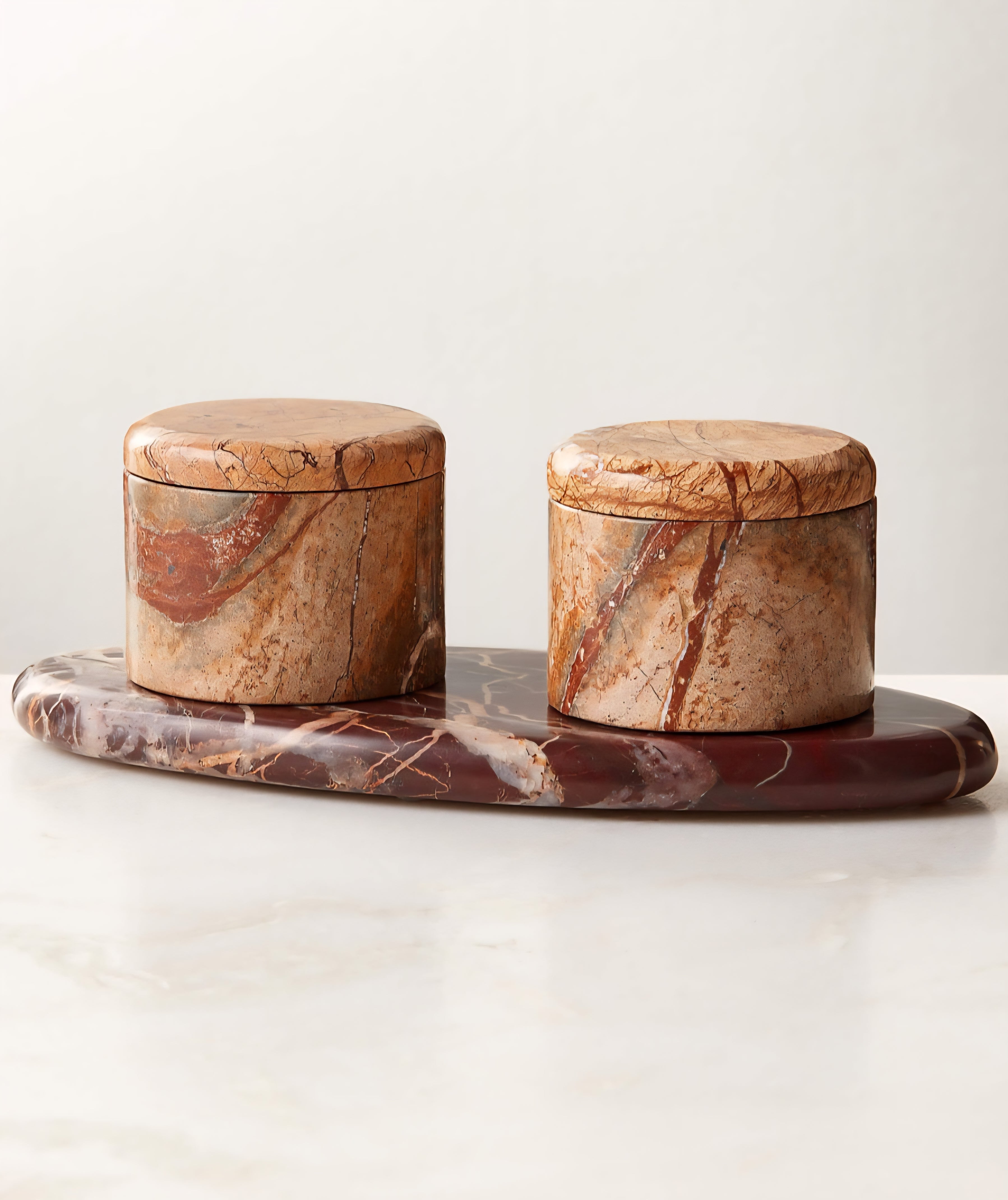 THE ONE × Zetes — Tan and Red Marble Salt Cellars, Set of 3