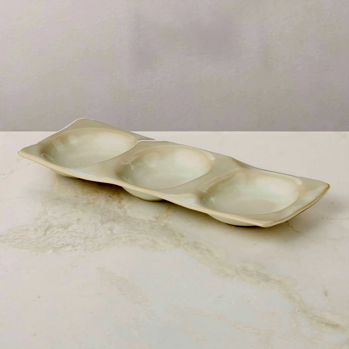 THE ONE × Drift — Rectangular Ivory 3‑Section Divided Serving Platter