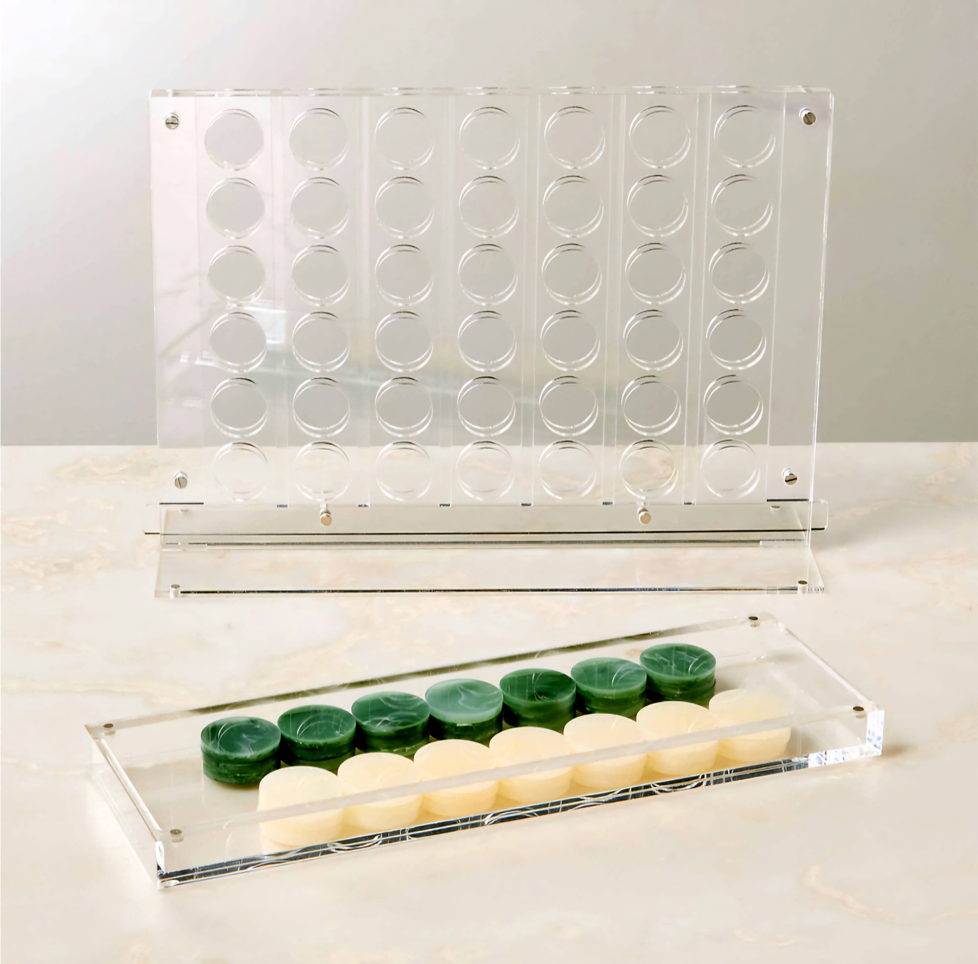 THE ONE × Four in a Row — Warm White and Green Acrylic Game