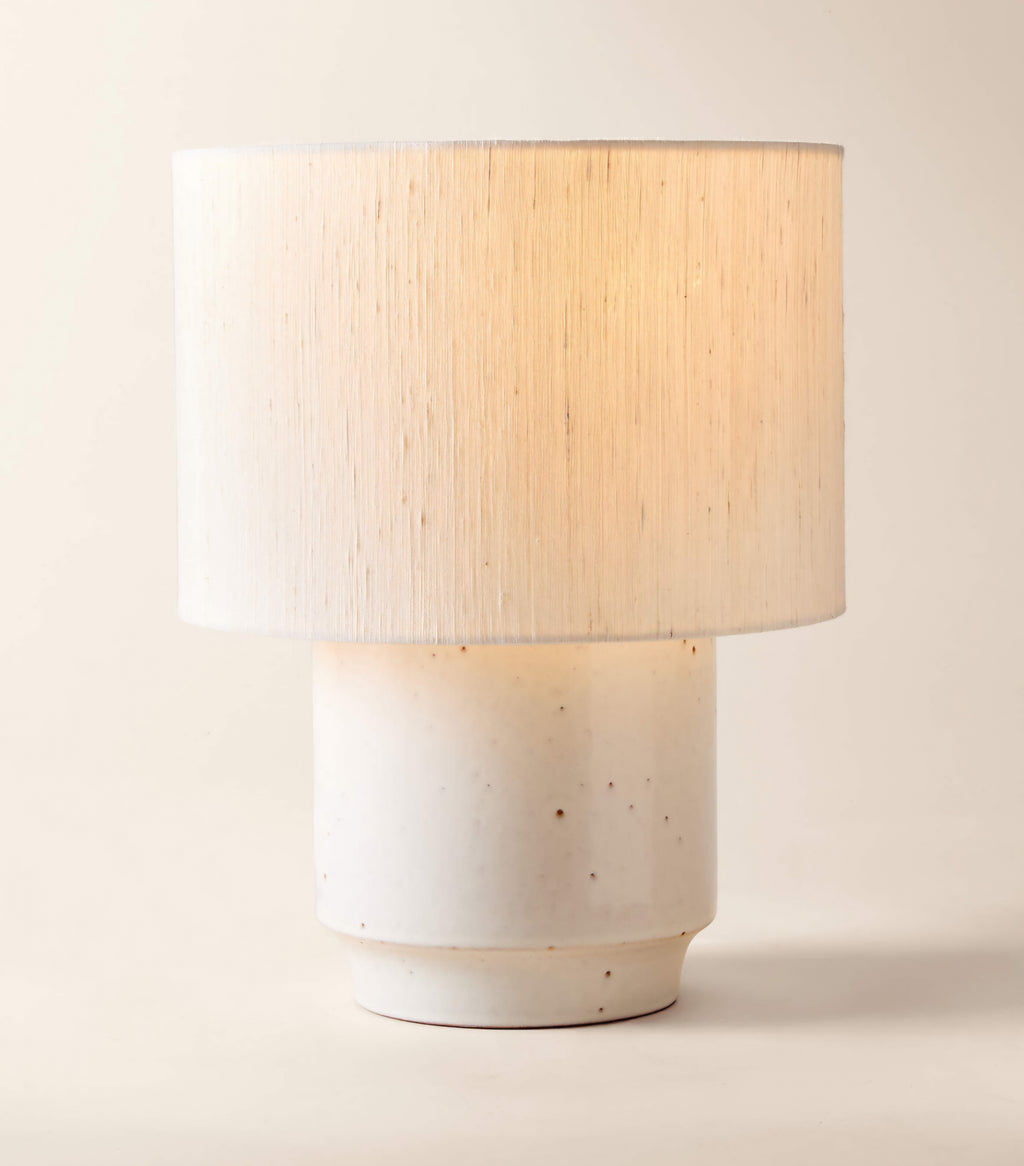 THE ONE × Rosalind — White Ceramic Reactive Glaze Table Lamp with Silk Shade