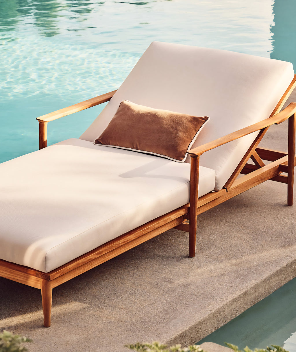 THE ONE × Tide — Teak Outdoor Sun Lounger with Ivory Sunbrella® Cushions