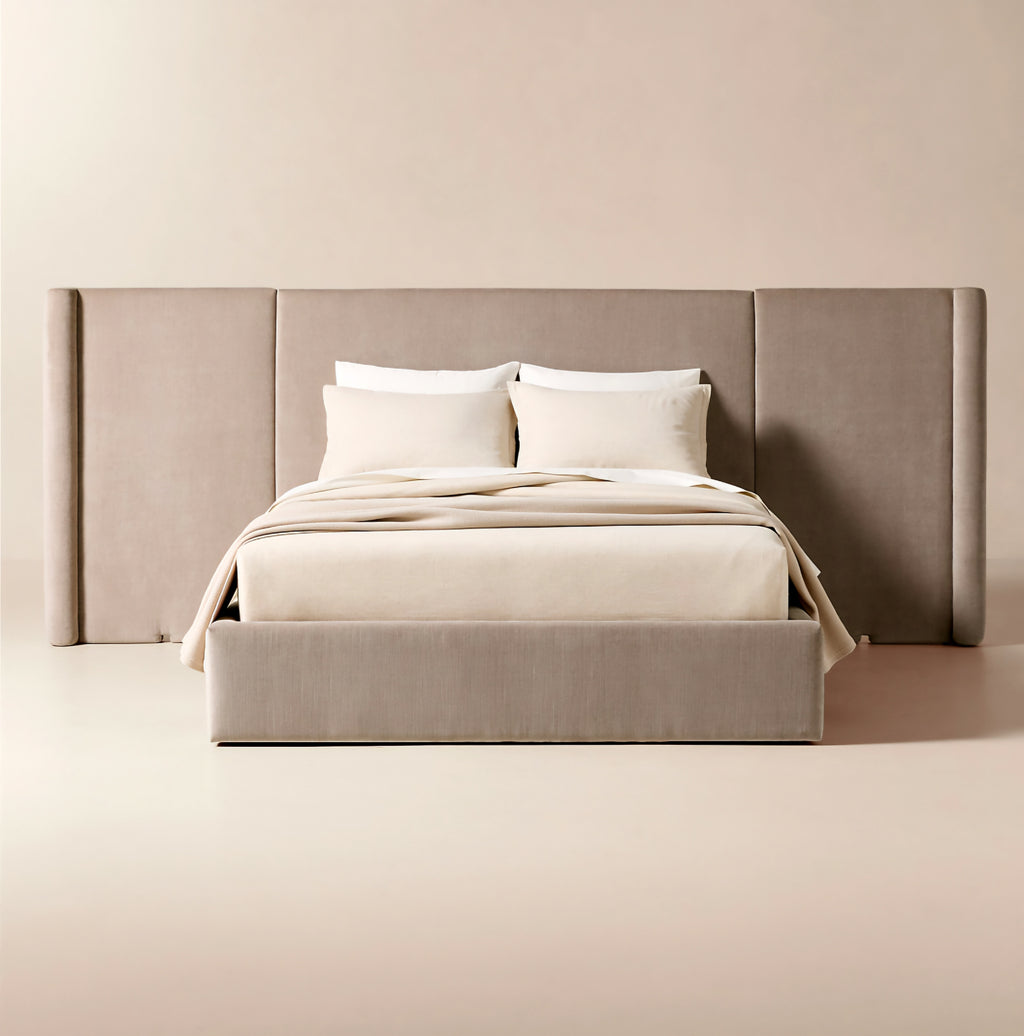 THE ONE × Abbott — Arctic Blue Velvet Upholstered Extended King Platform Bed