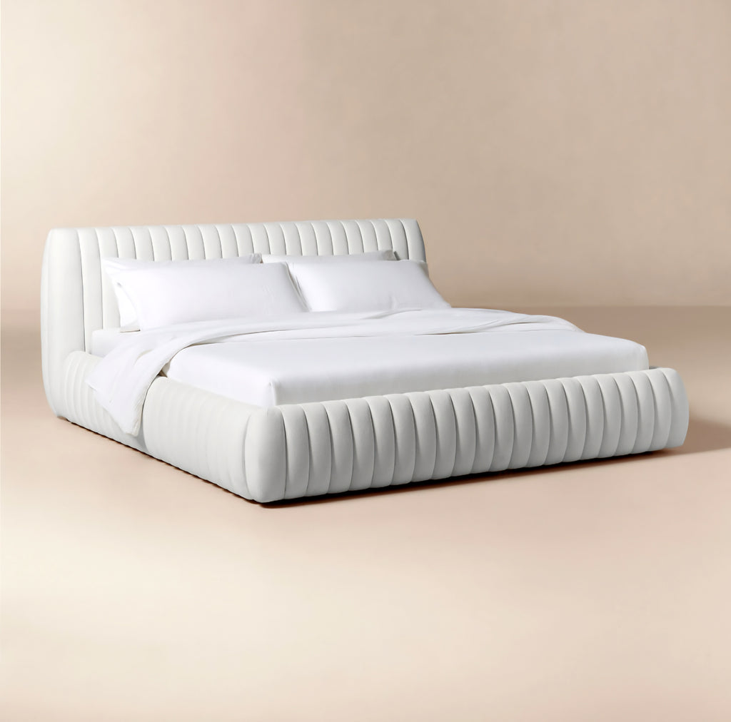 THE ONE × Wolcott — Channeled White Performance Fabric King Bed
