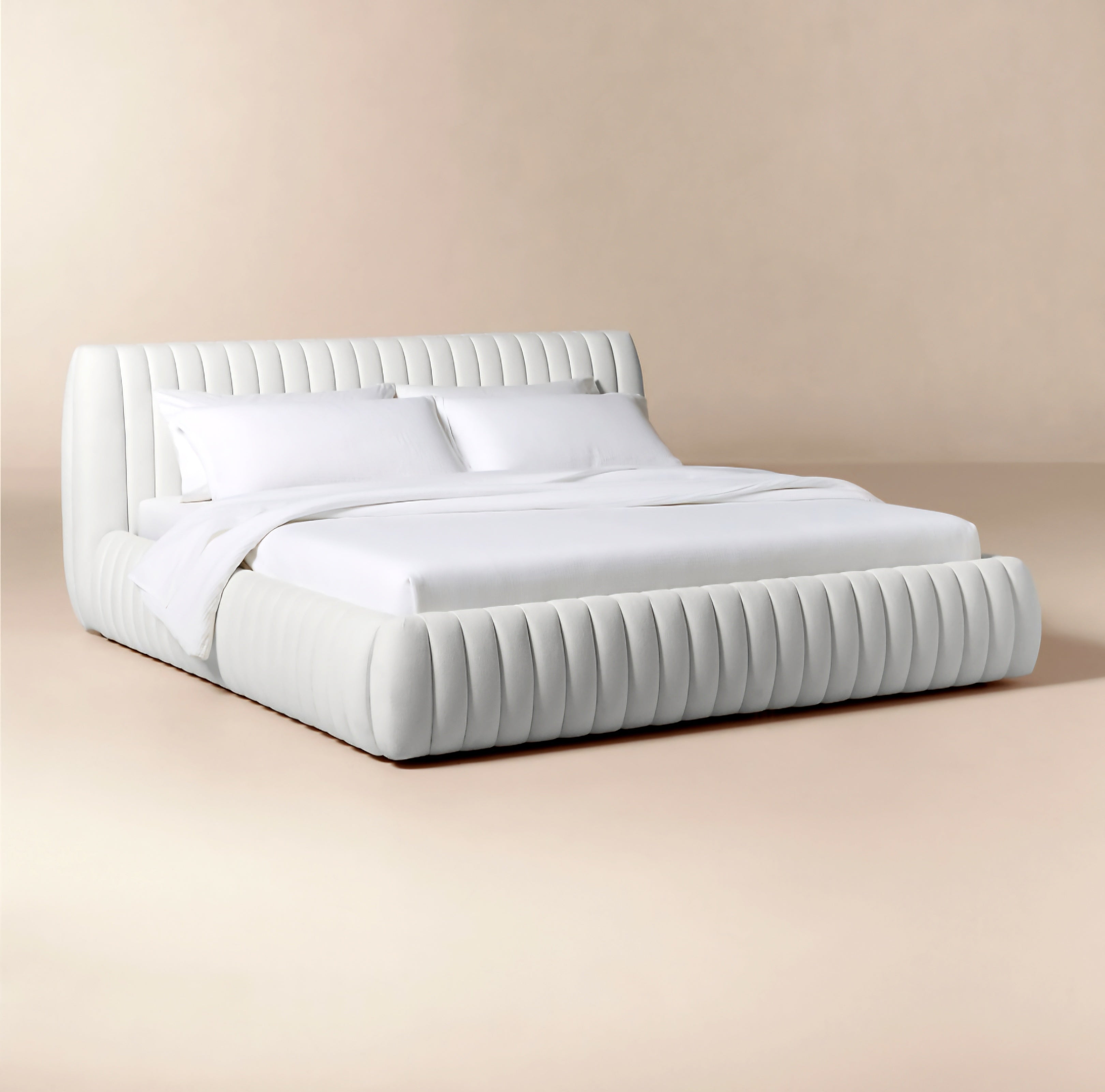 THE ONE × Wolcott — Channeled White Performance Fabric King Bed