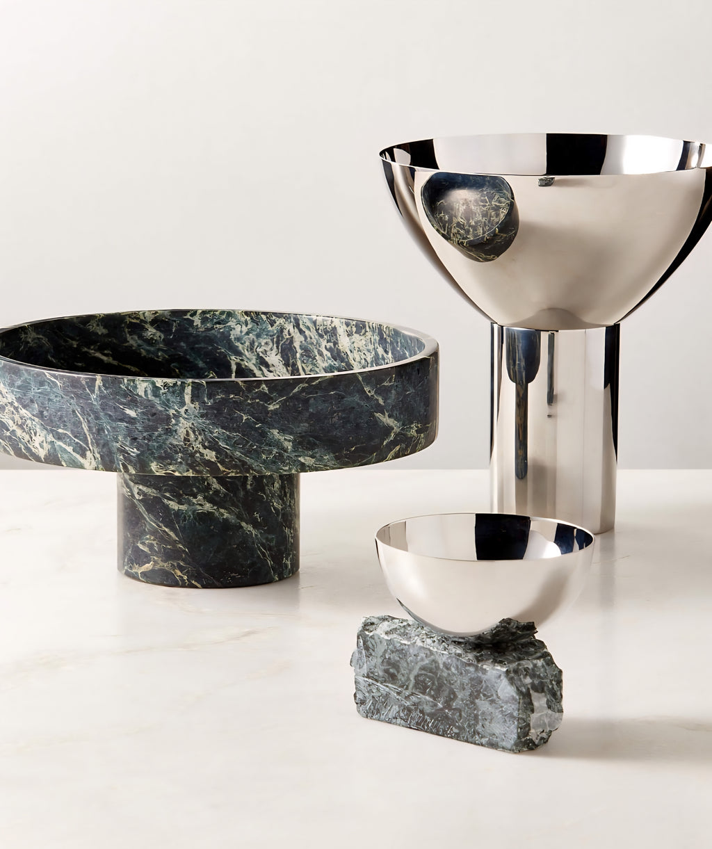 THE ONE × Clyme — Polished Stainless Steel Pedestal Serving Bowl