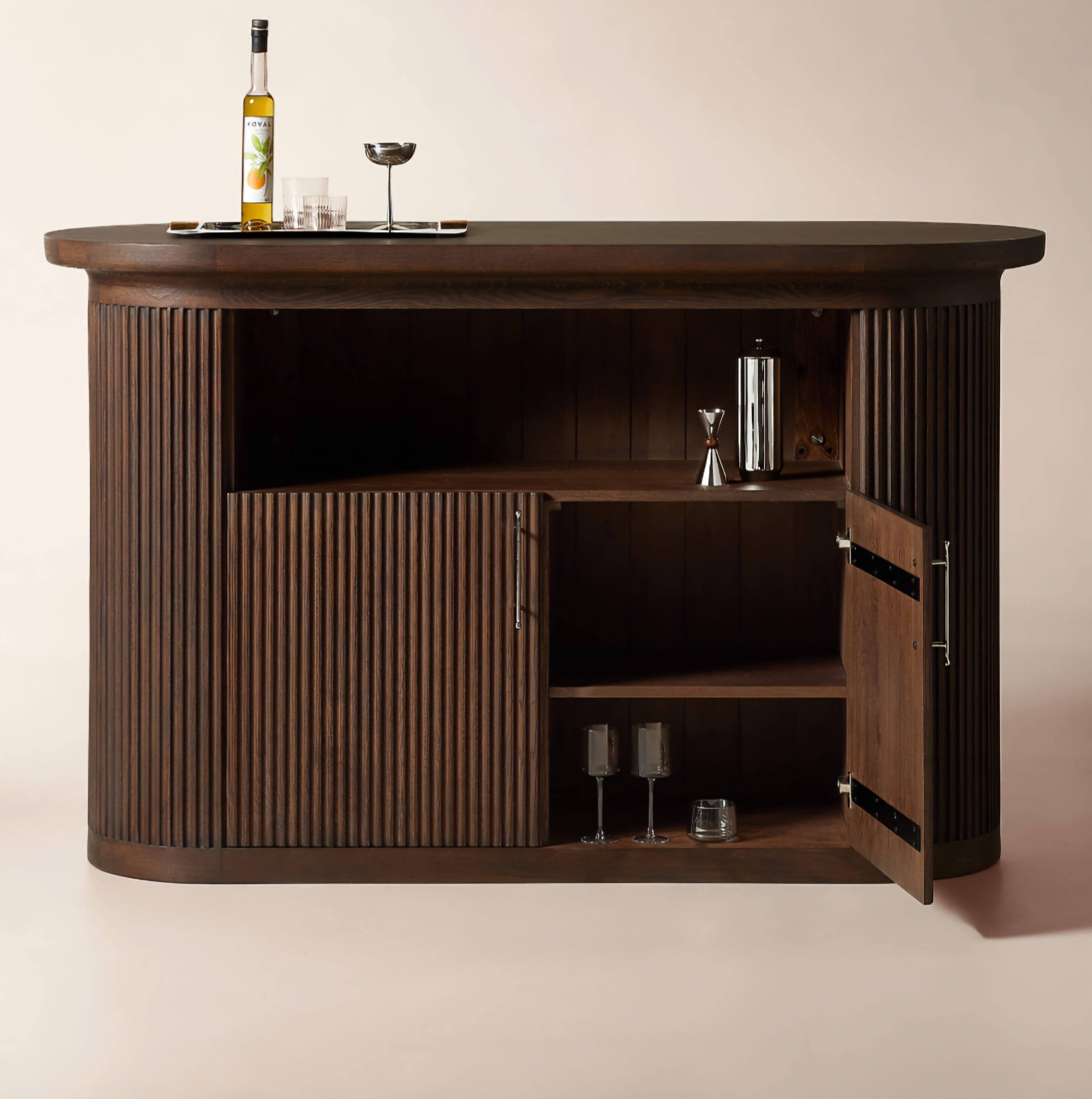 THE ONE × Solero — Fluted Dark Oak Wood Standing Bar