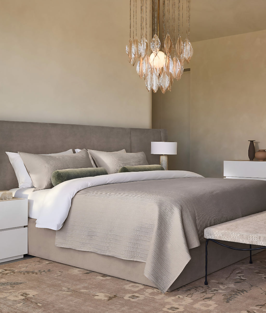 THE ONE × Abbott — Arctic Blue Velvet Upholstered Extended King Platform Bed