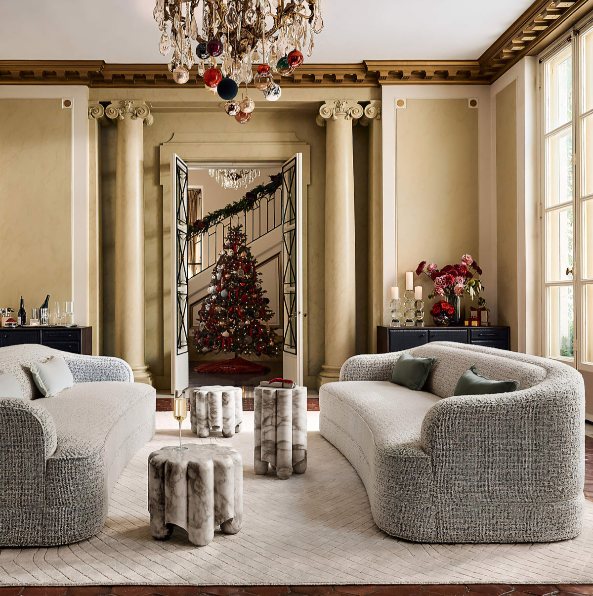 THE ONE × Mylene — Black and White Boucle Curved Sofa