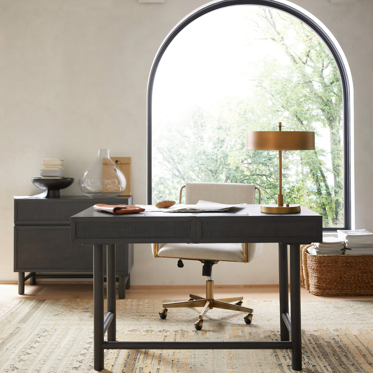 THE ONE × Caterina — Natural Upholstered Office Chair with Brass Base