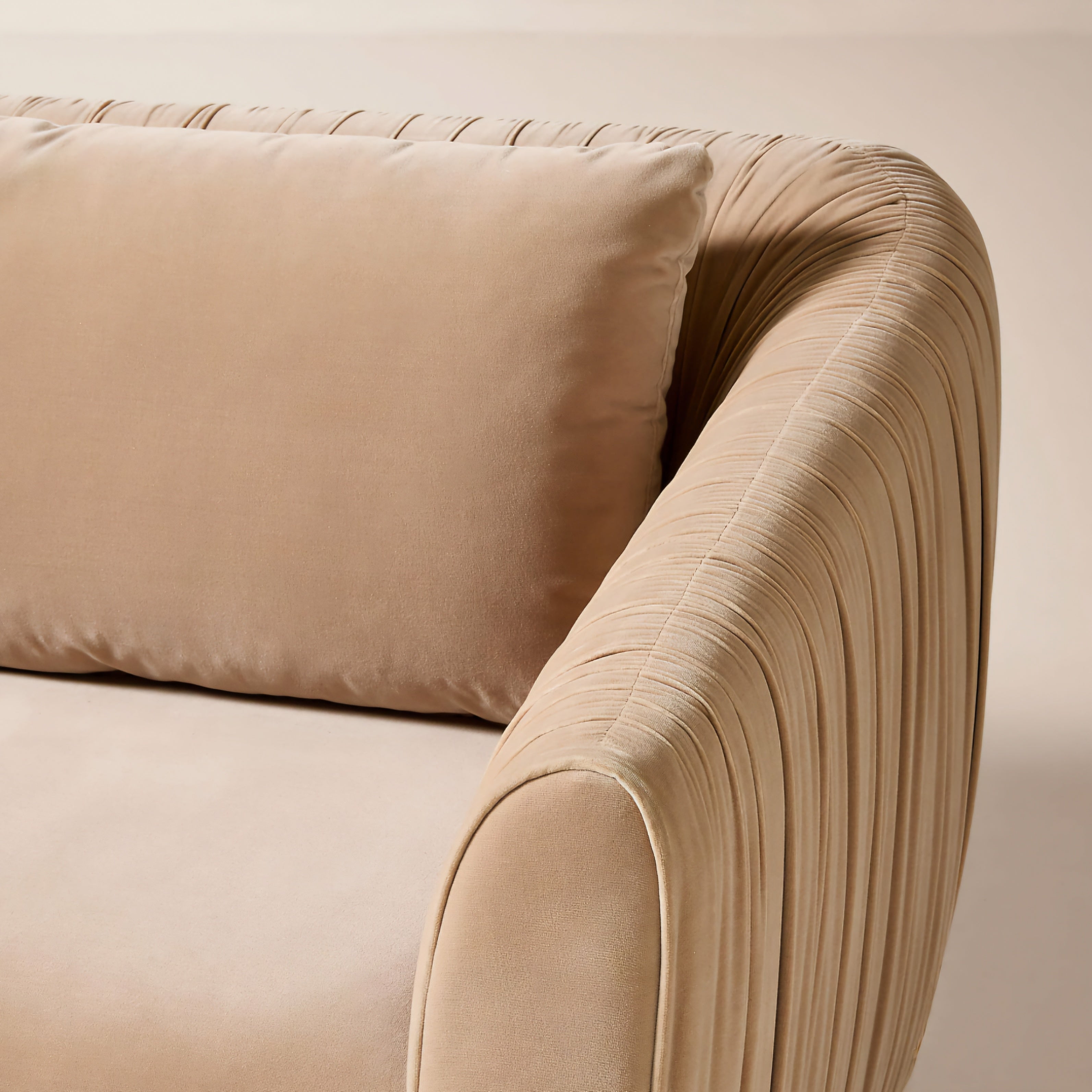 THE ONE × Emile — Camel Velvet Ruched  Sofa