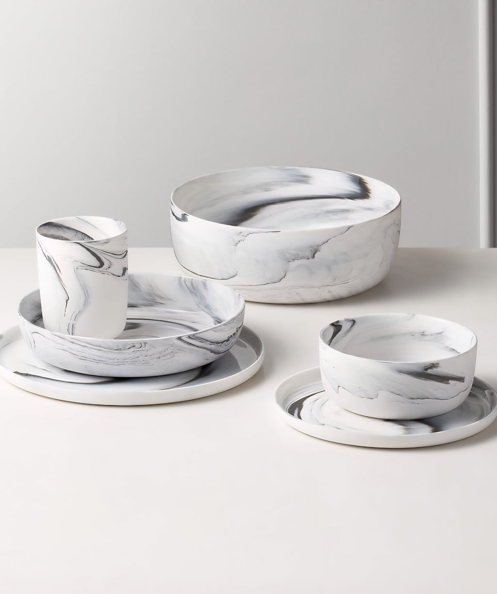 THE ONE × Swirl — 3-Piece Black and White Dinnerware Set