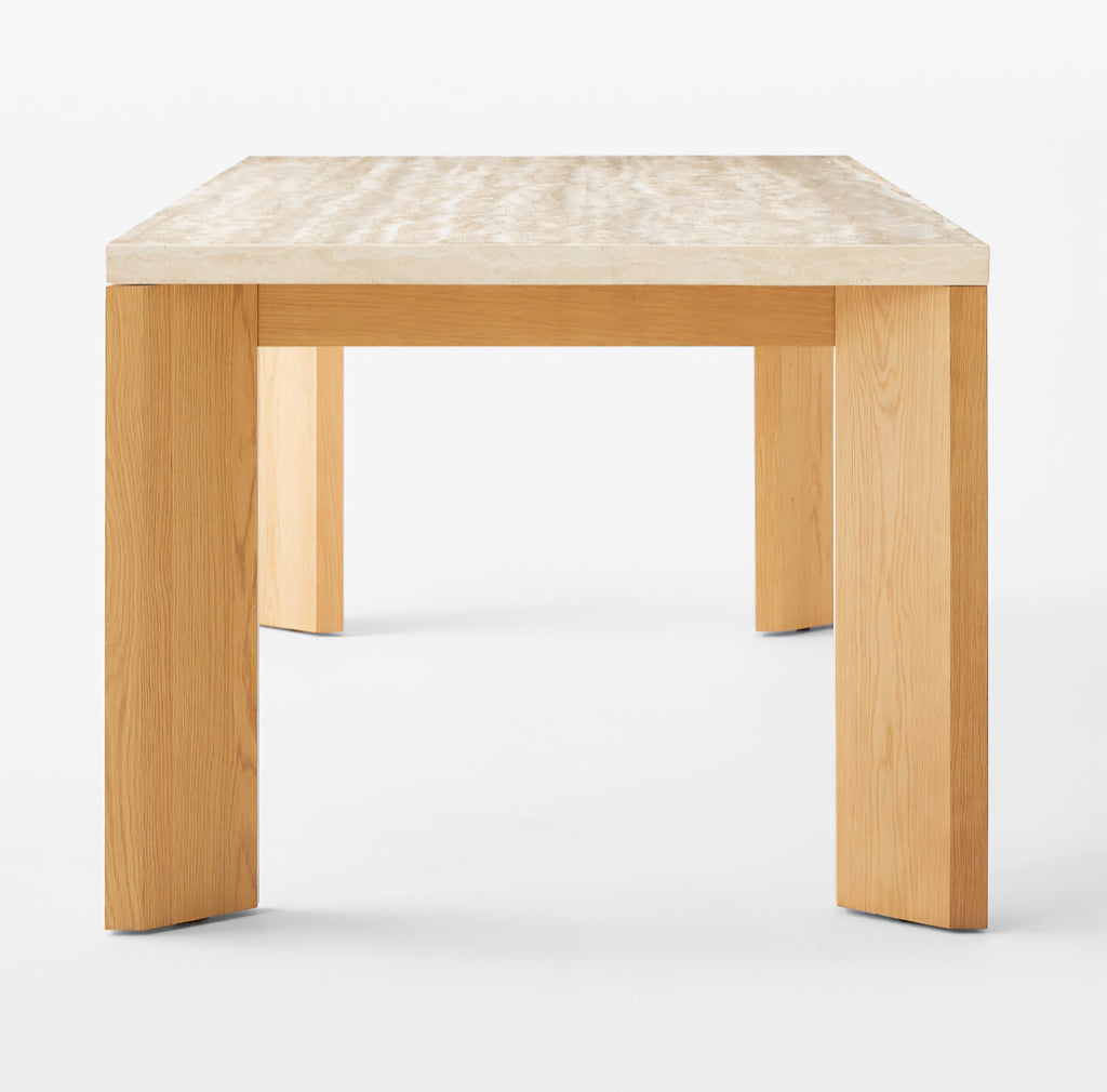 THE ONE × Sydney — Rectangular Travertine Dining Table with White Oak Legs