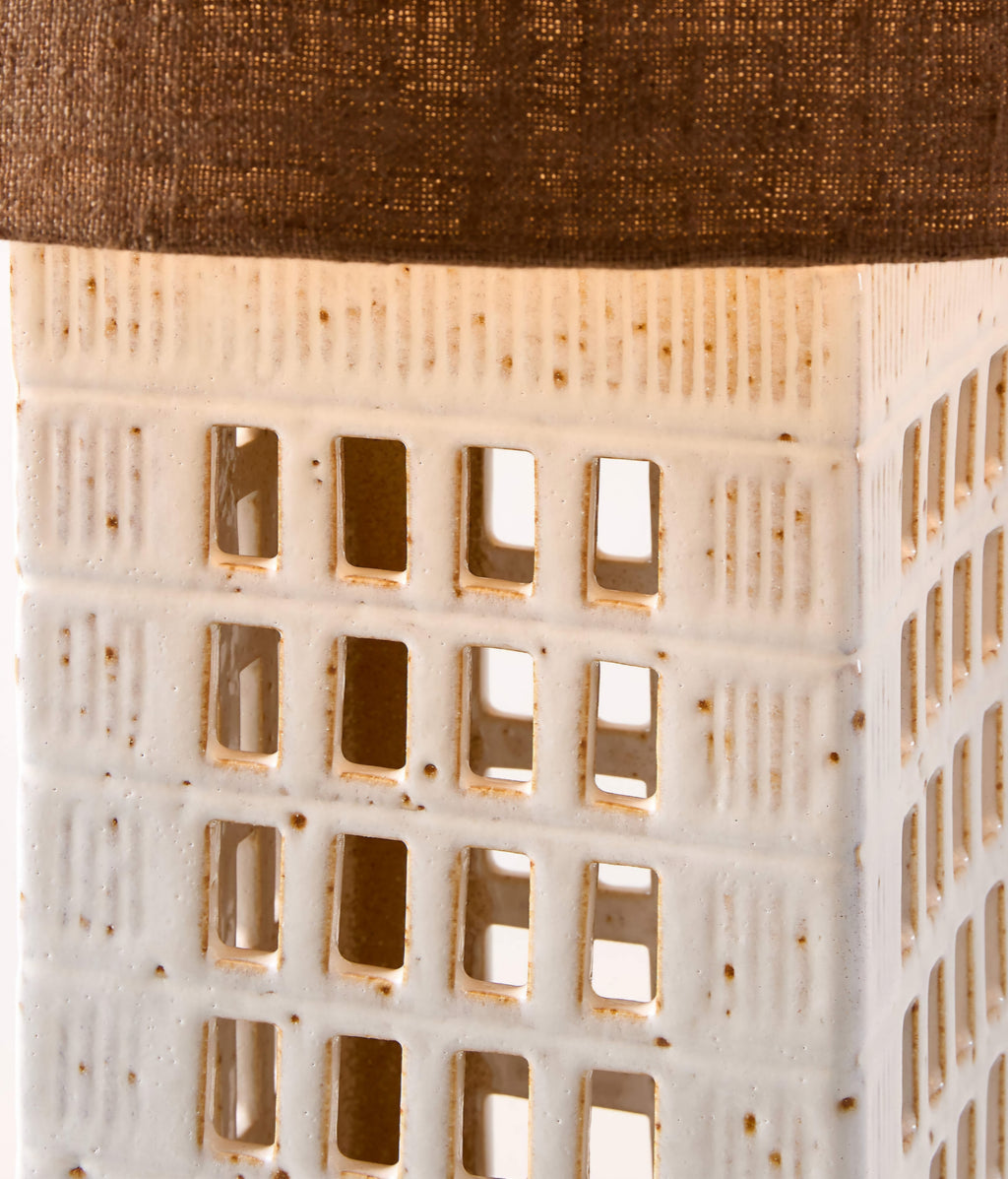 THE ONE × Cienega — White Ceramic Reactive Glaze Table Lamp with Hemp Shade