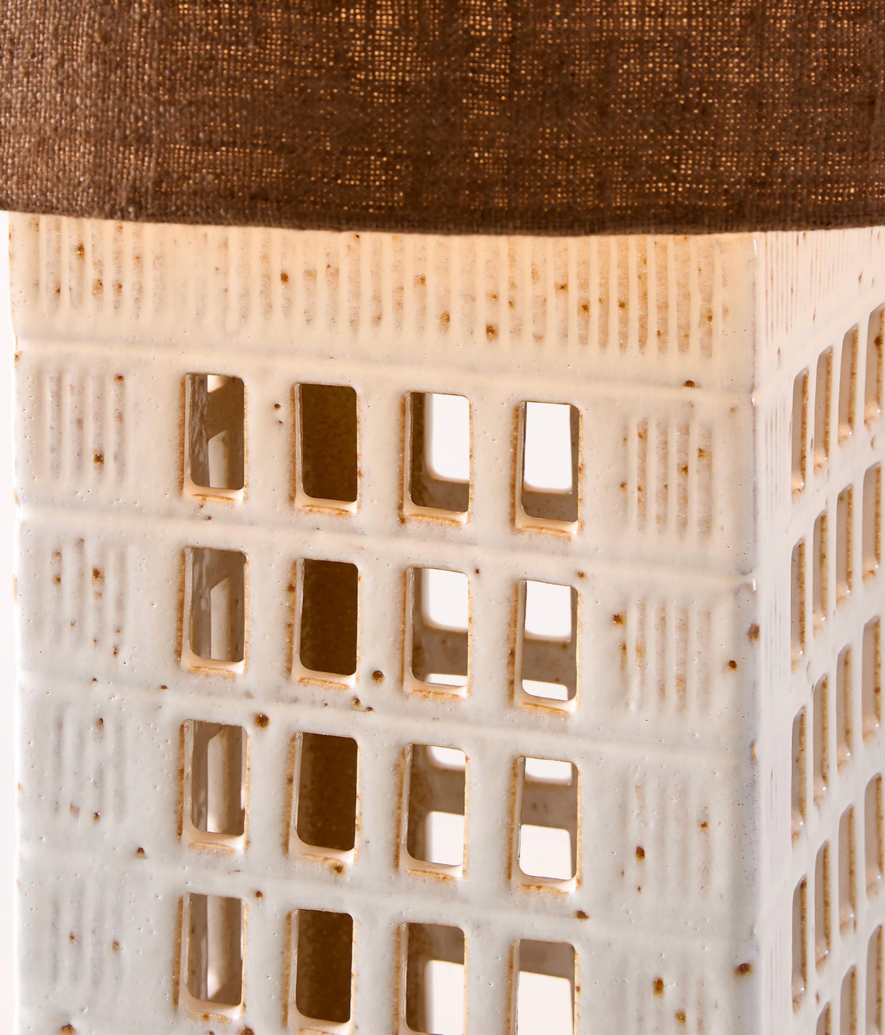 THE ONE × Cienega — White Ceramic Reactive Glaze Table Lamp with Hemp Shade