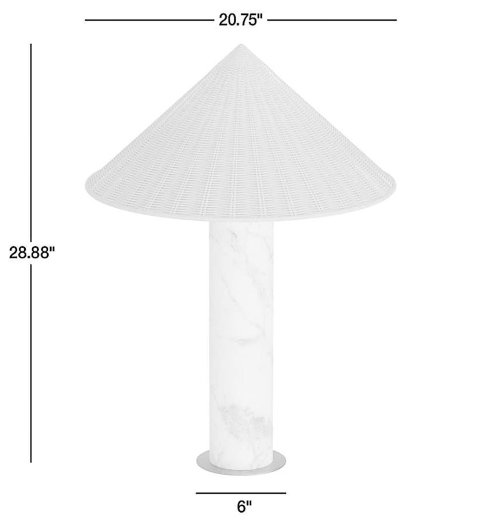THE ONE × Beachwood — Calacatta Marble Table Lamp with Wicker Shade (20.7")