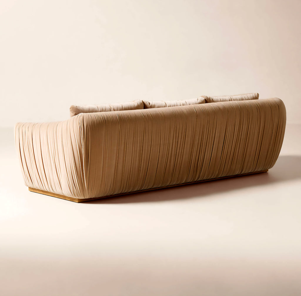 THE ONE × Emile — Camel Velvet Ruched Sofa
