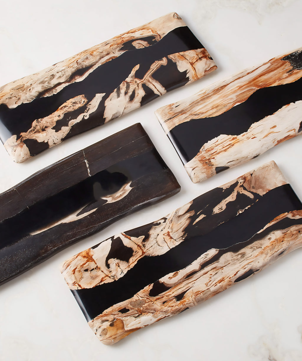 THE ONE × Ring — Rectangular Petrified Wood and Resin Serving Platter