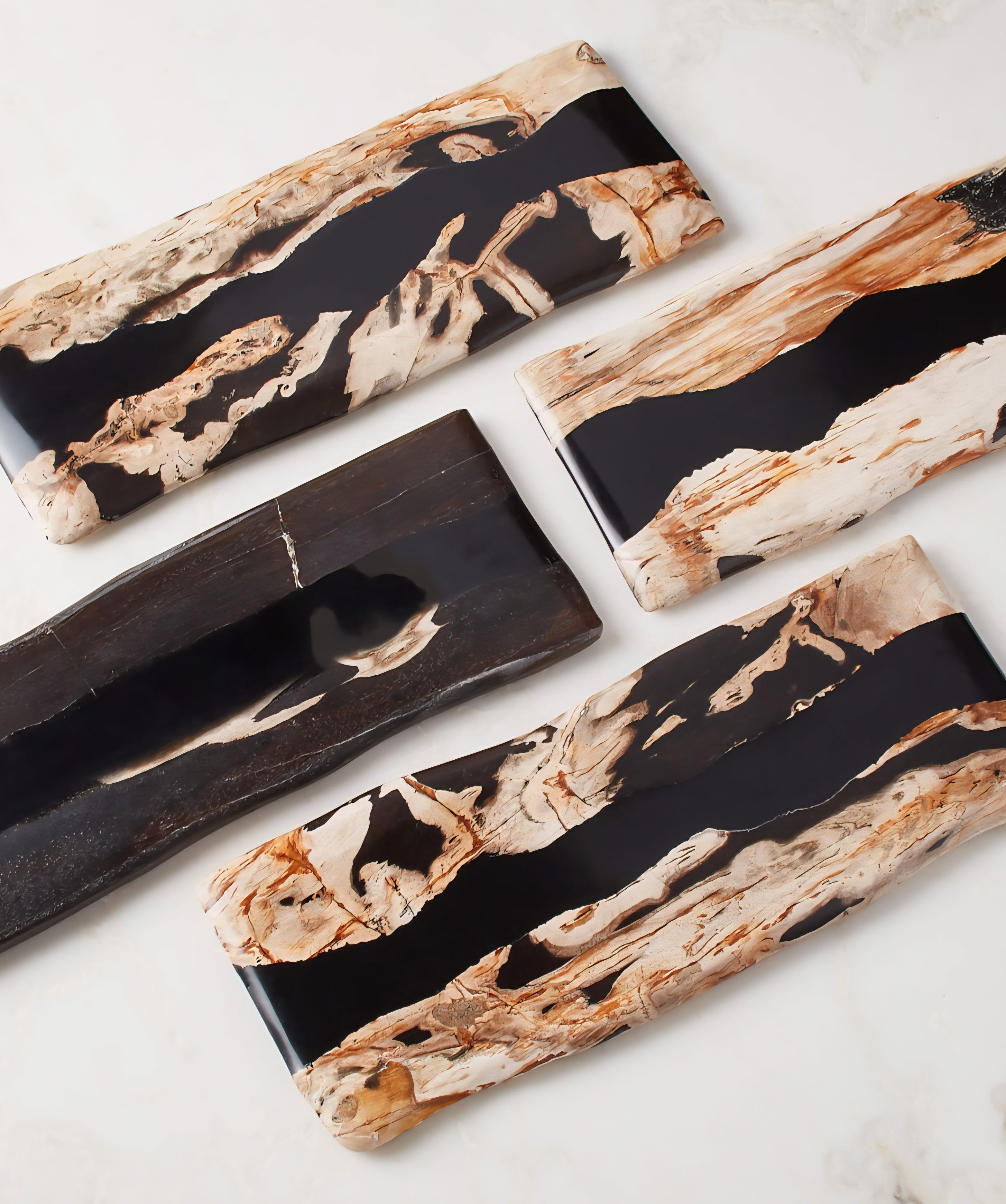 THE ONE × Ring — Rectangular Petrified Wood and Resin Serving Platter