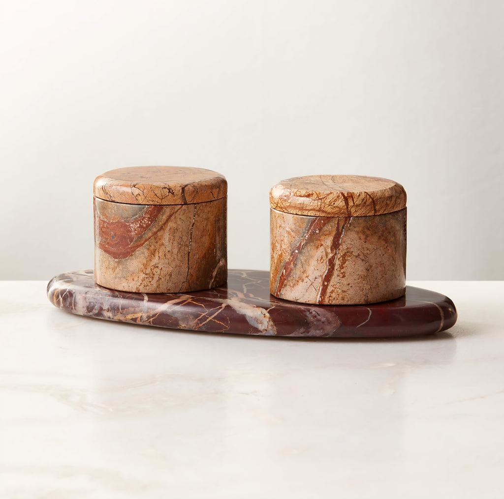 THE ONE × Zetes — Tan and Red Marble Salt Cellars, Set of 3