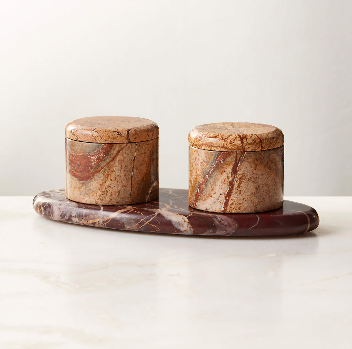 THE ONE × Zetes — Tan and Red Marble Salt Cellars, Set of 3