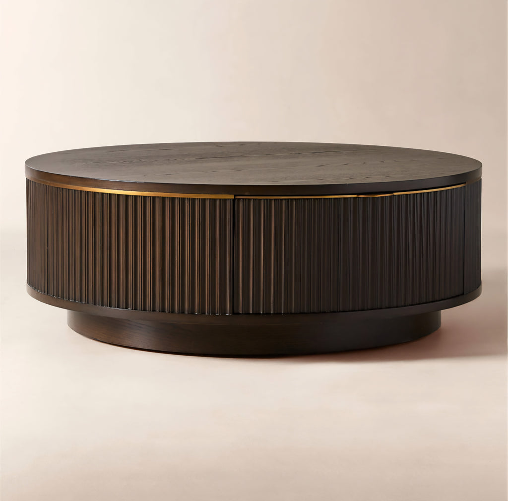 THE ONE × Davison — Round Fluted Dark Oak Coffee Table 
40" Round