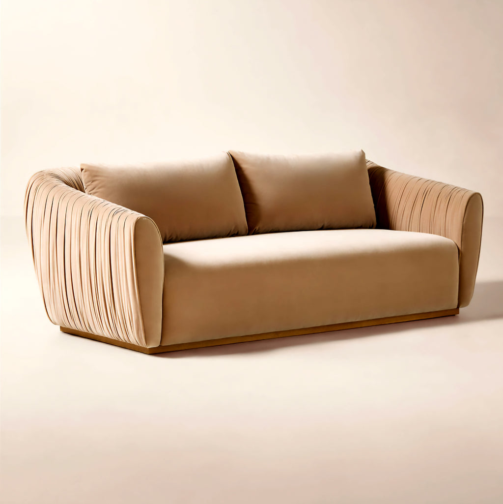 THE ONE × Emile — Camel Velvet Ruched  Sofa