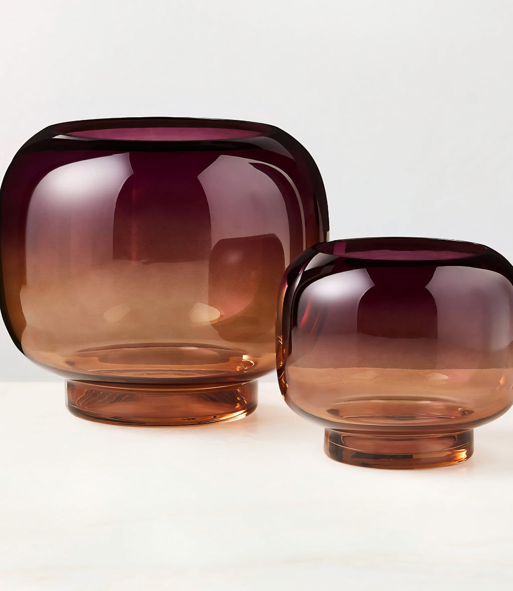 THE ONE × Coco — Round Smoked Amber Glass Hurricane Candle Holder