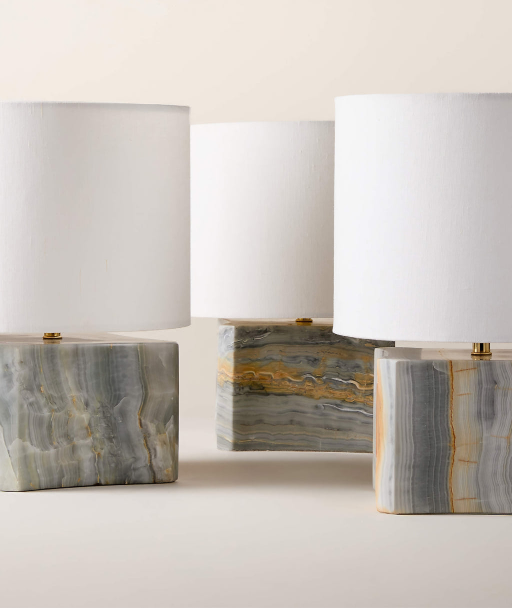 THE ONE × Anelle — Petite Blue Onyx Table Lamp with Linen Shade