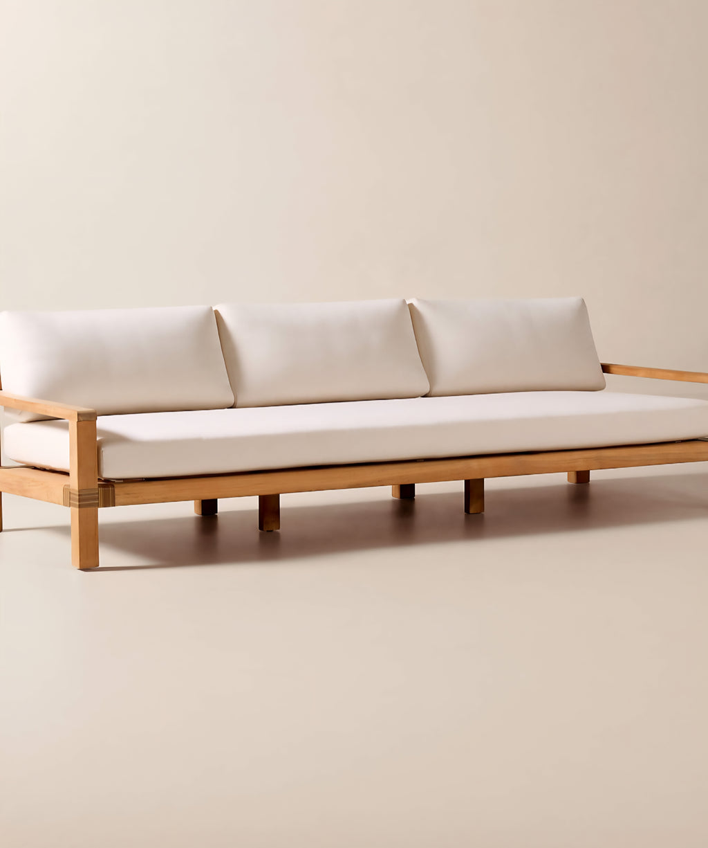 THE ONE × Oakley — Teak Outdoor Sofa with Ivory Sunbrella® Cushions (100")