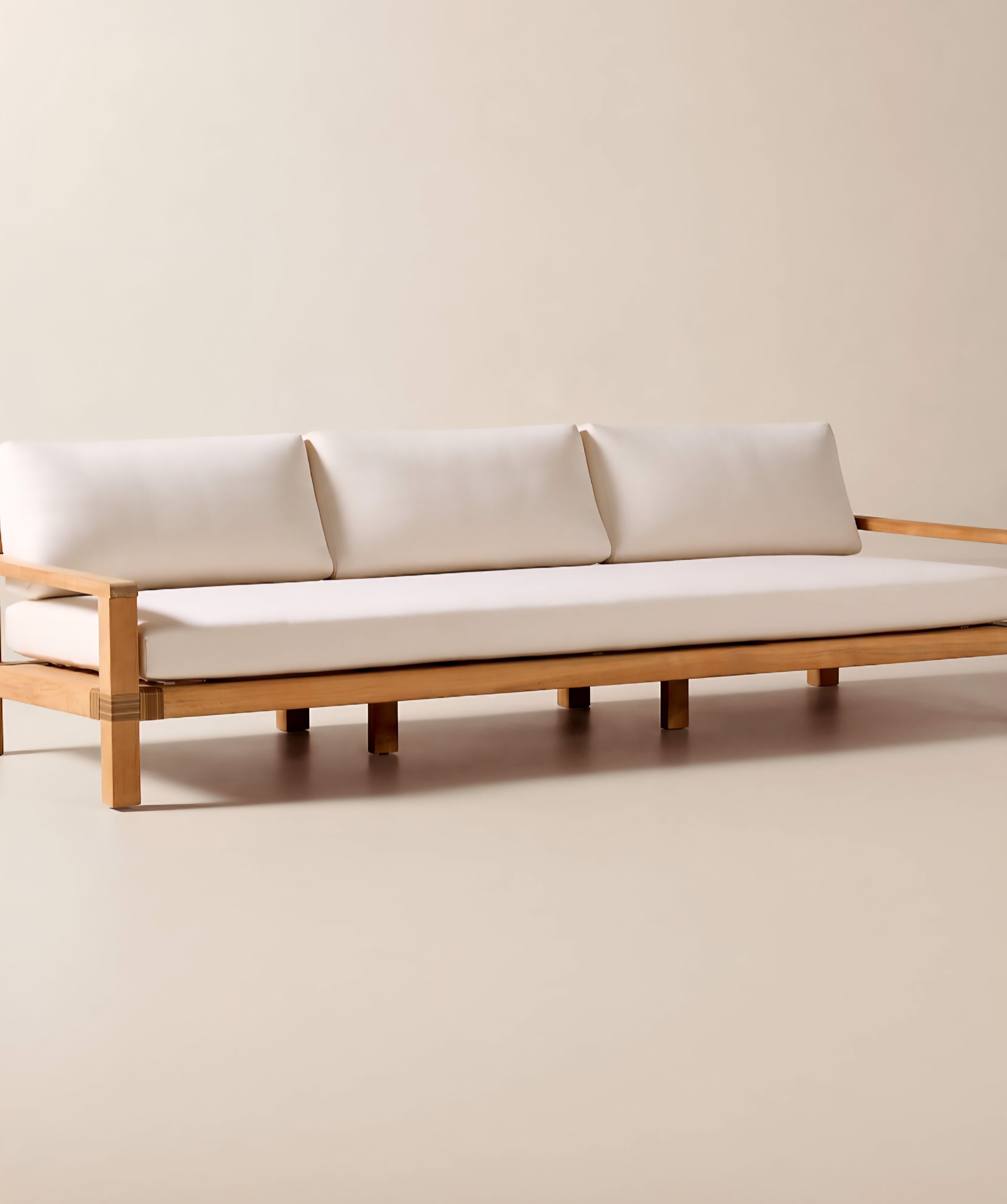 THE ONE × Oakley — Teak Outdoor Sofa with Ivory Sunbrella® Cushions (100")