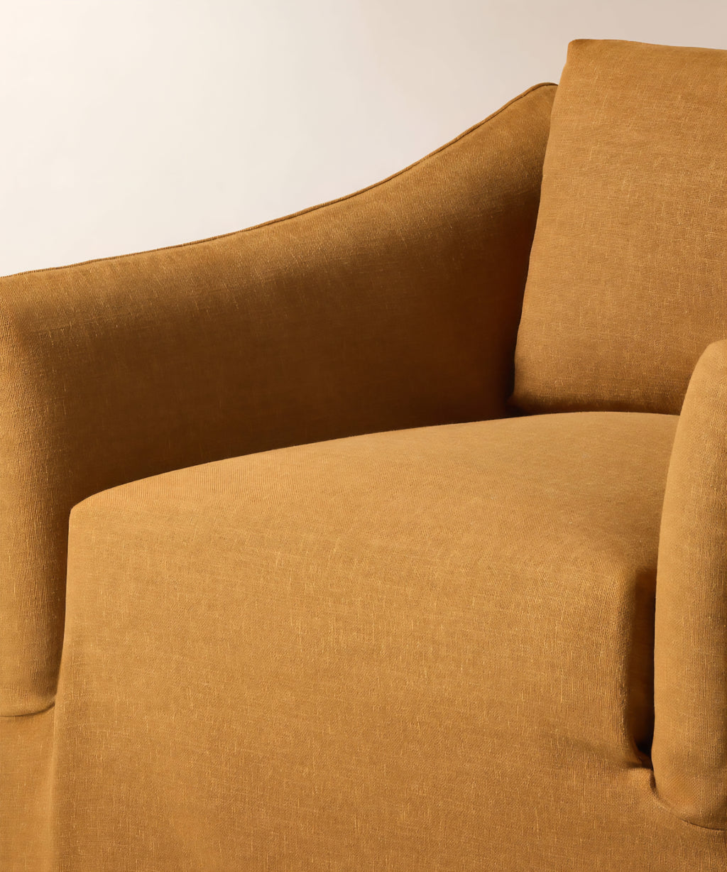THE ONE × Bristol — Cognac Slipcovered Performance Linen Swivel Chair