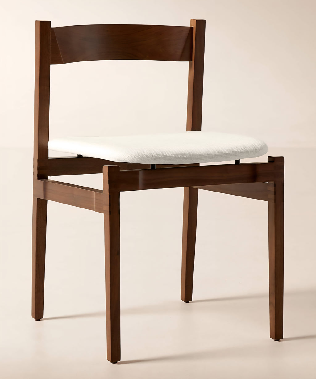 THE ONE × Ambrogio — Walnut Wood and White Upholstered Dining Chair