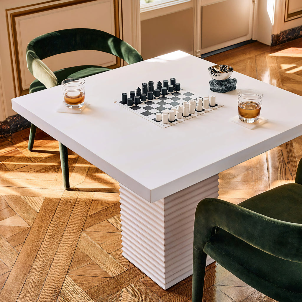 THE ONE × Check — White Swirled Resin Game Table