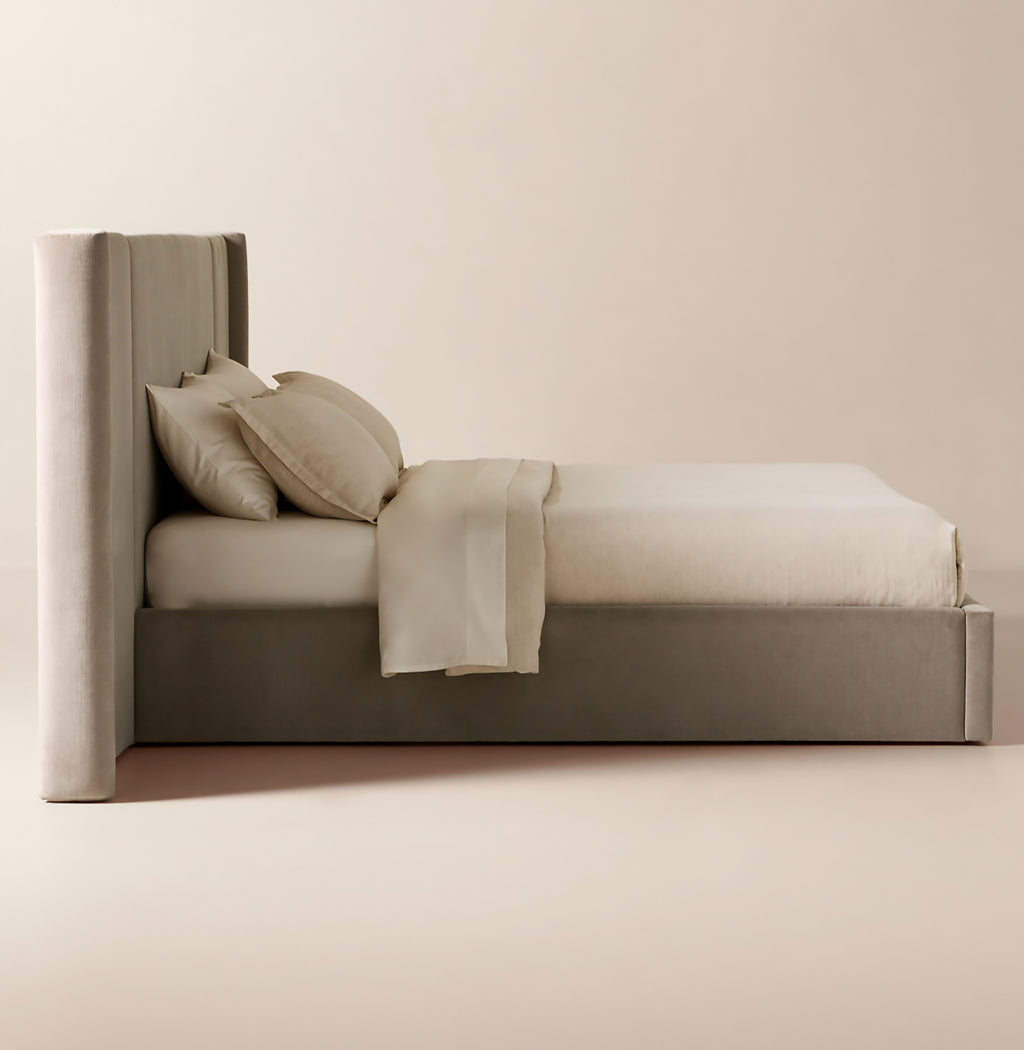 THE ONE × Abbott — Arctic Blue Velvet Upholstered Extended King Platform Bed
