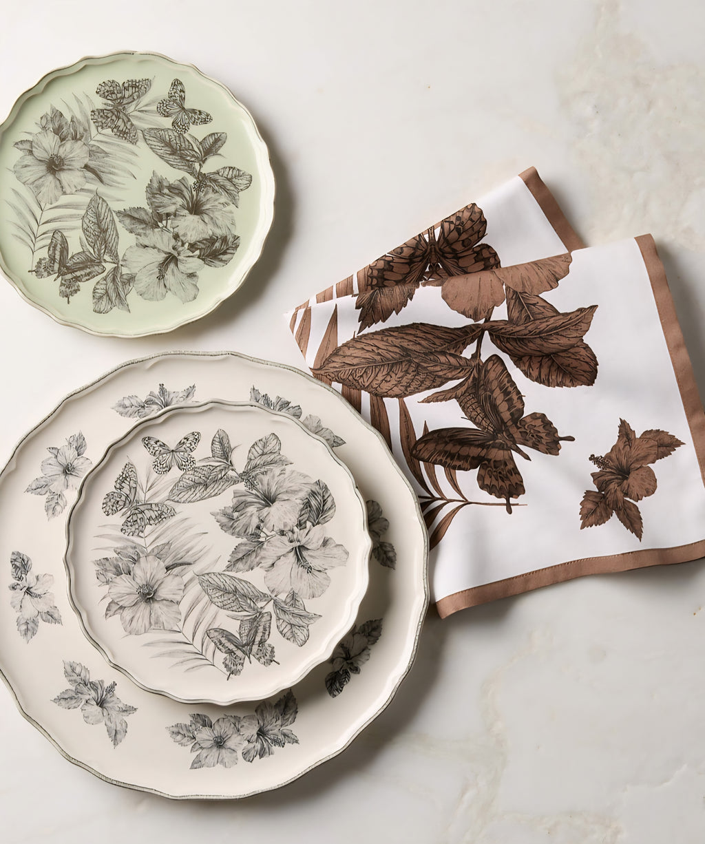 THE ONE × Everly — Green and Black Patterned Appetizer Plates (Set of 6)