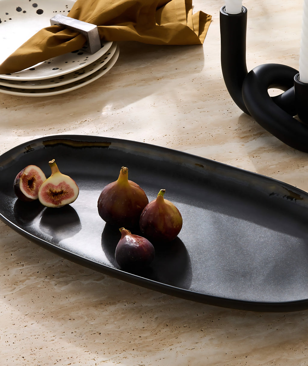 THE ONE × Hyacinth — Oval Black Serving Platter with Reactive Glaze