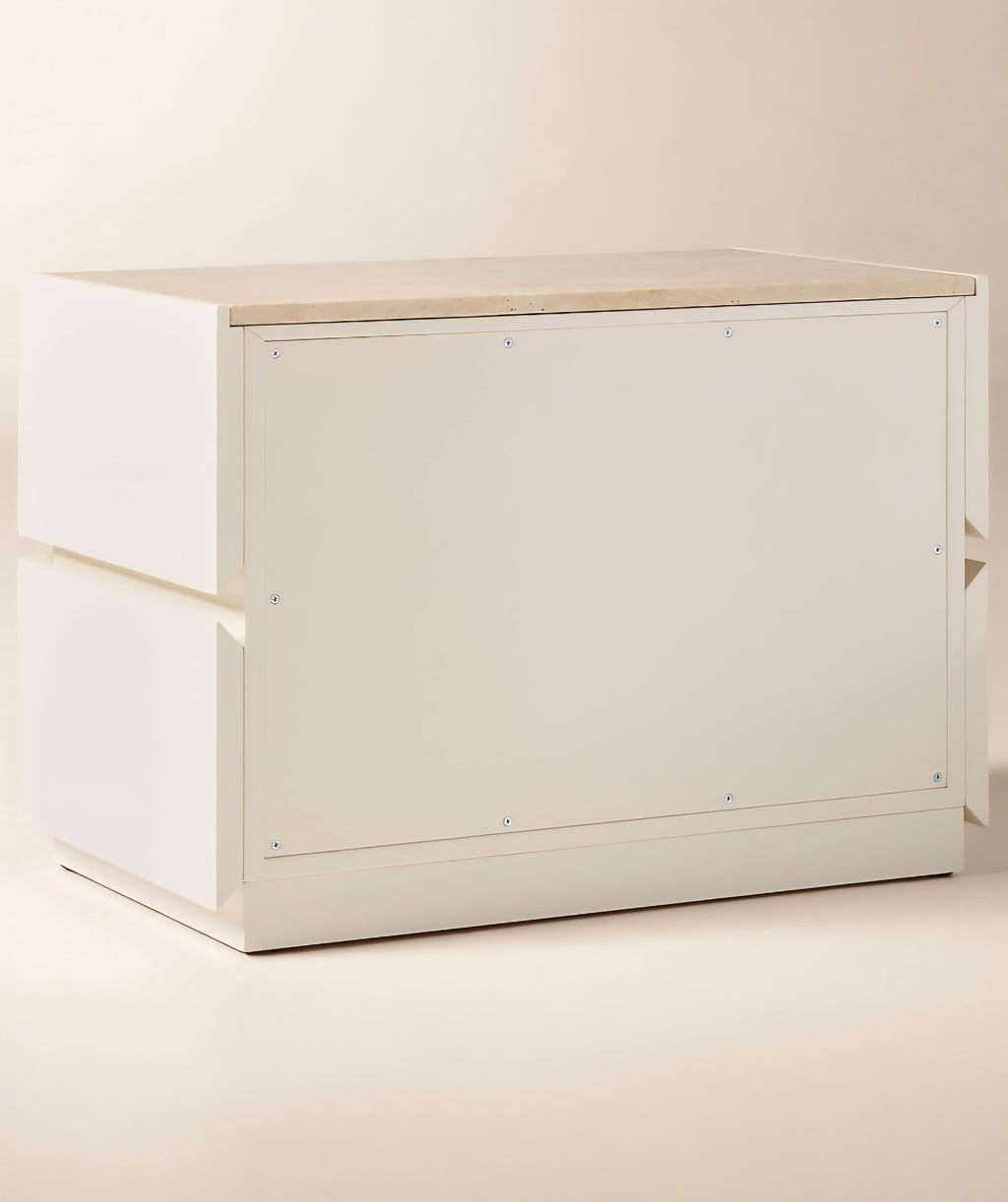 THE ONE × Dover — Warm White Lacquered Nightstand with Travertine Top