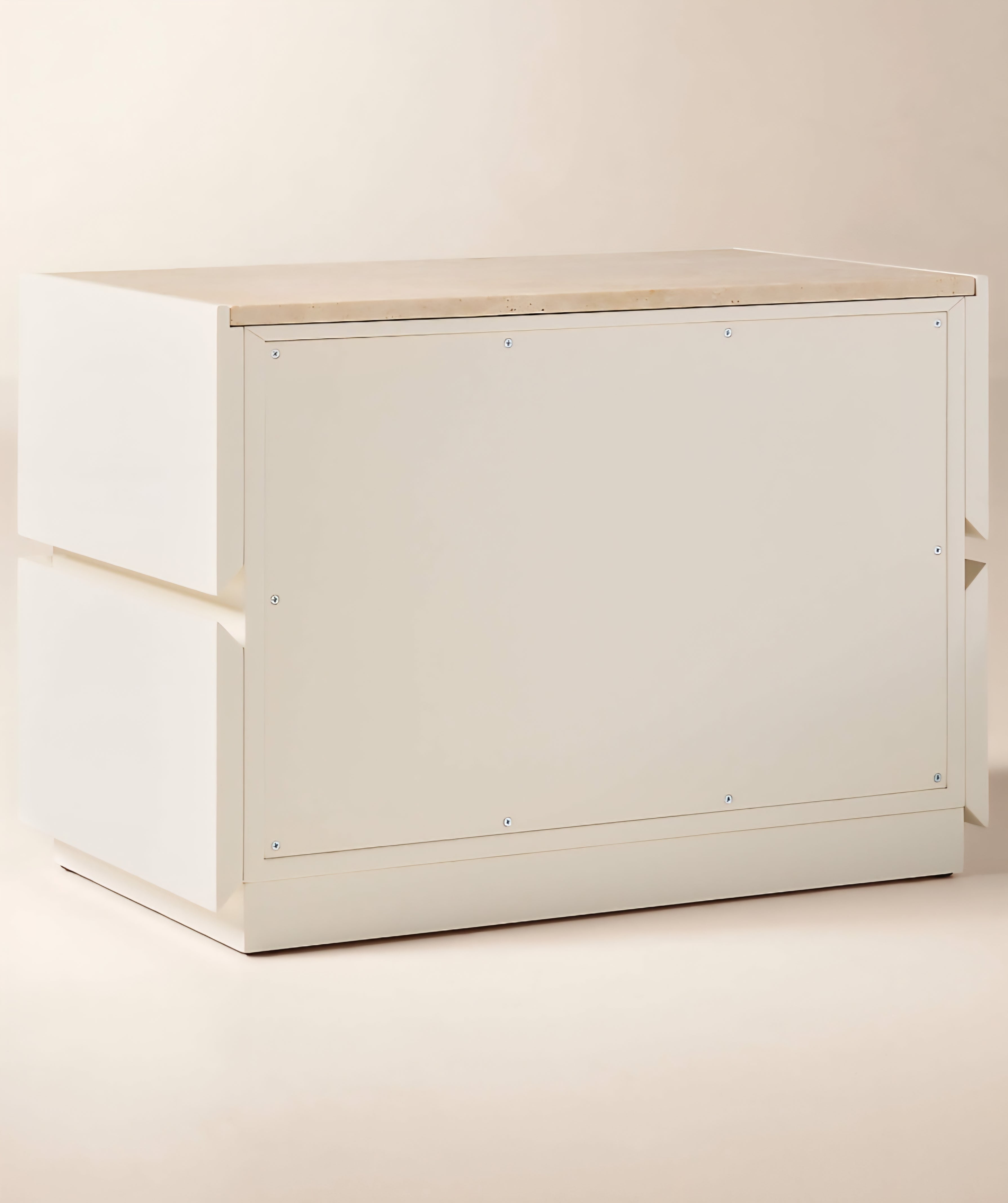 THE ONE × Dover — Warm White Lacquered Nightstand with Travertine Top