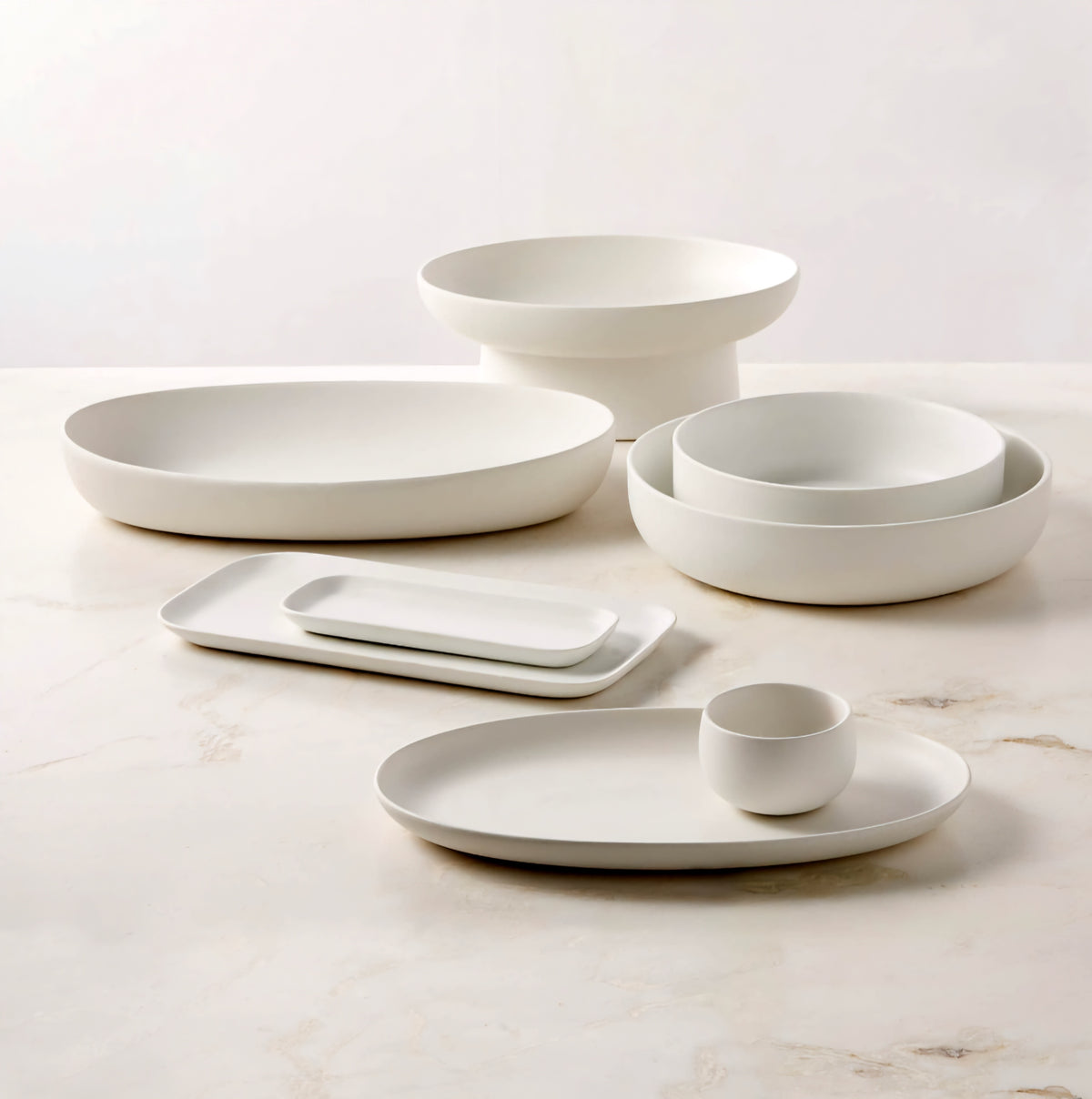 THE ONE × Mori — Matte White Low Serving Bowl