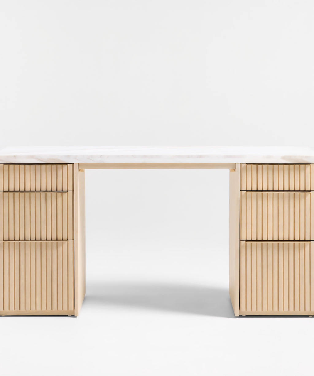 THE ONE × Batten — Natural Oak Console Desk with White Marble Top