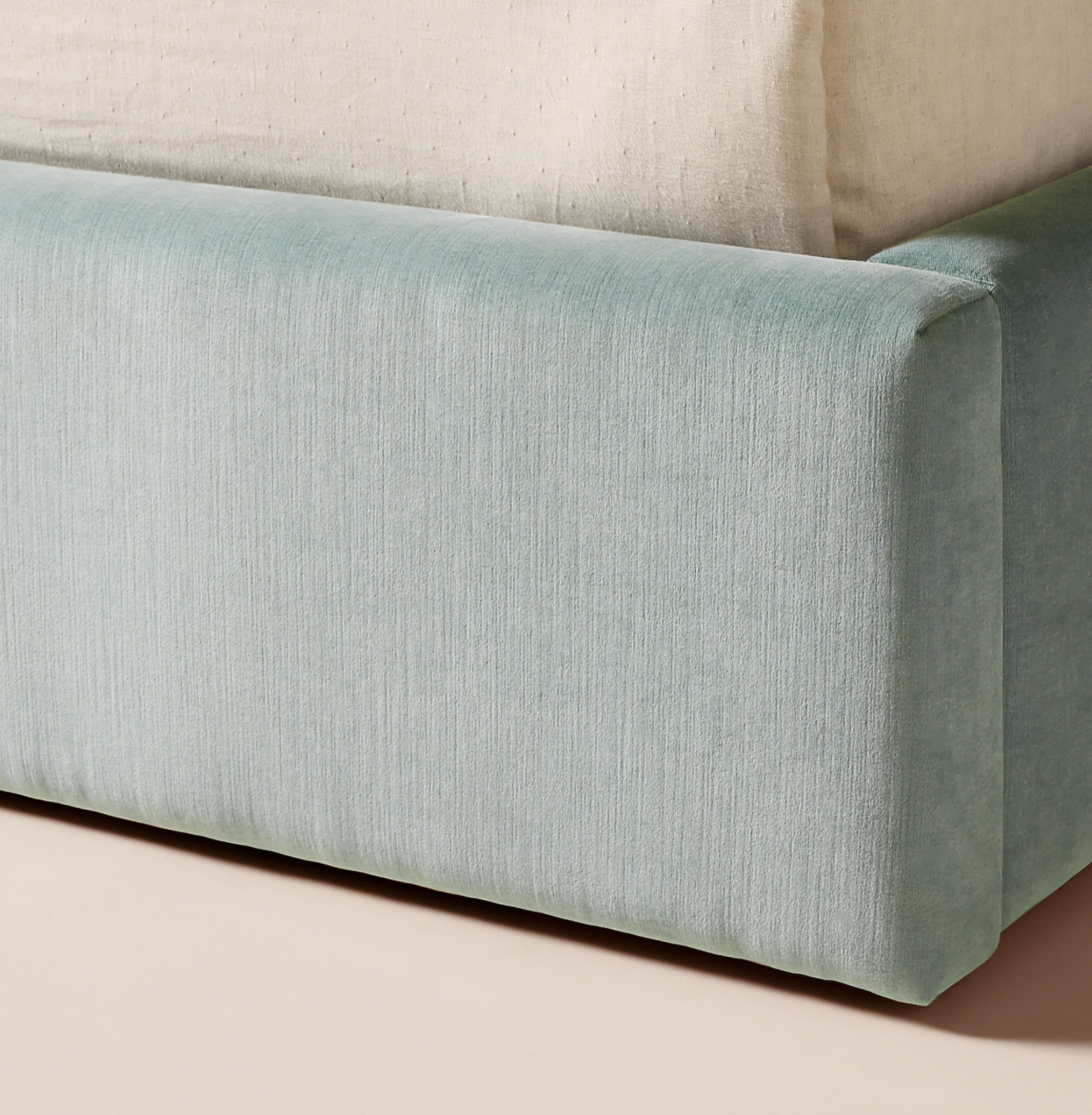 THE ONE × Abbott — Arctic Blue Velvet Upholstered Extended King Platform Bed