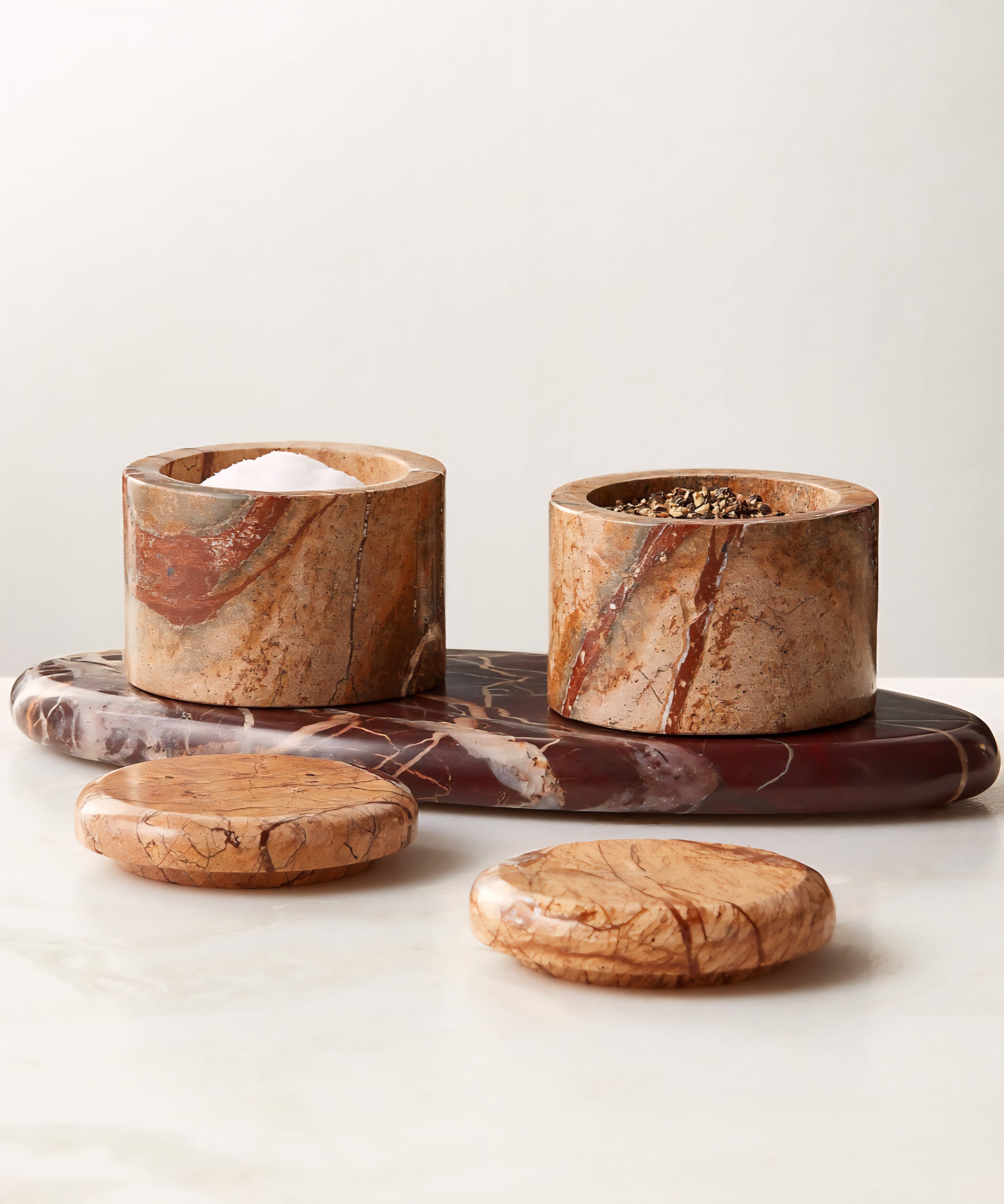 THE ONE × Zetes — Tan and Red Marble Salt Cellars, Set of 3