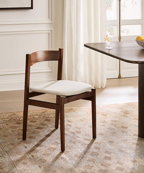 THE ONE × Ambrogio — Walnut Wood and White Upholstered Dining Chair