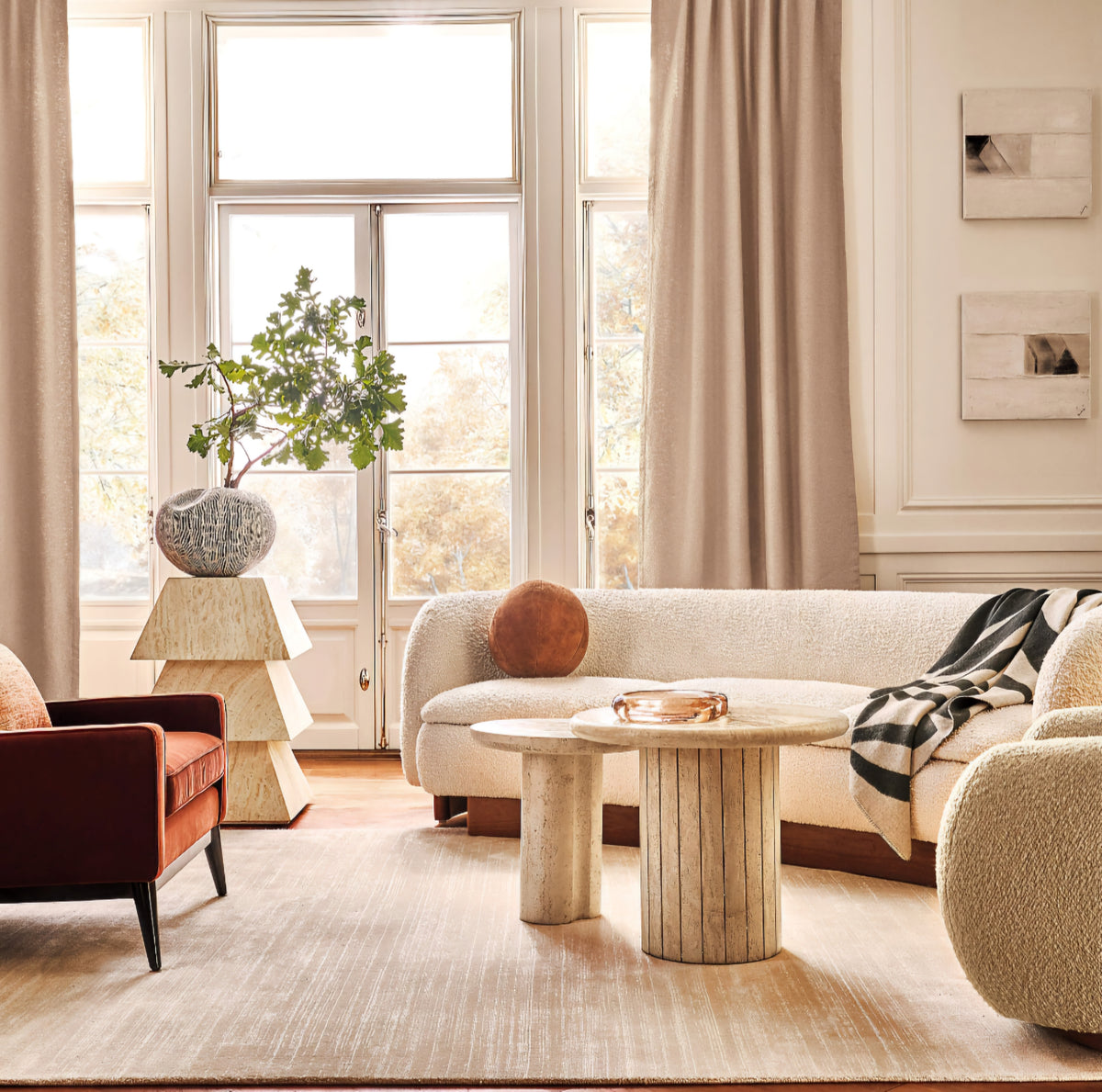 THE ONE × Kikko — White Travertine & Brass Inlay Game Side Table