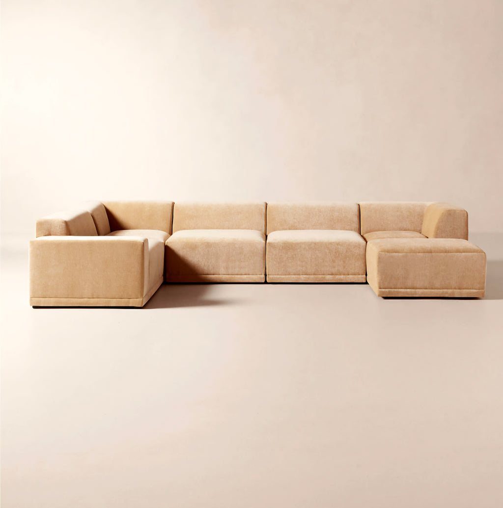 THE ONE × Faible — 6-Piece Modular Left-Arm Wheat Performance Velvet Standard Depth Sectional Sofa