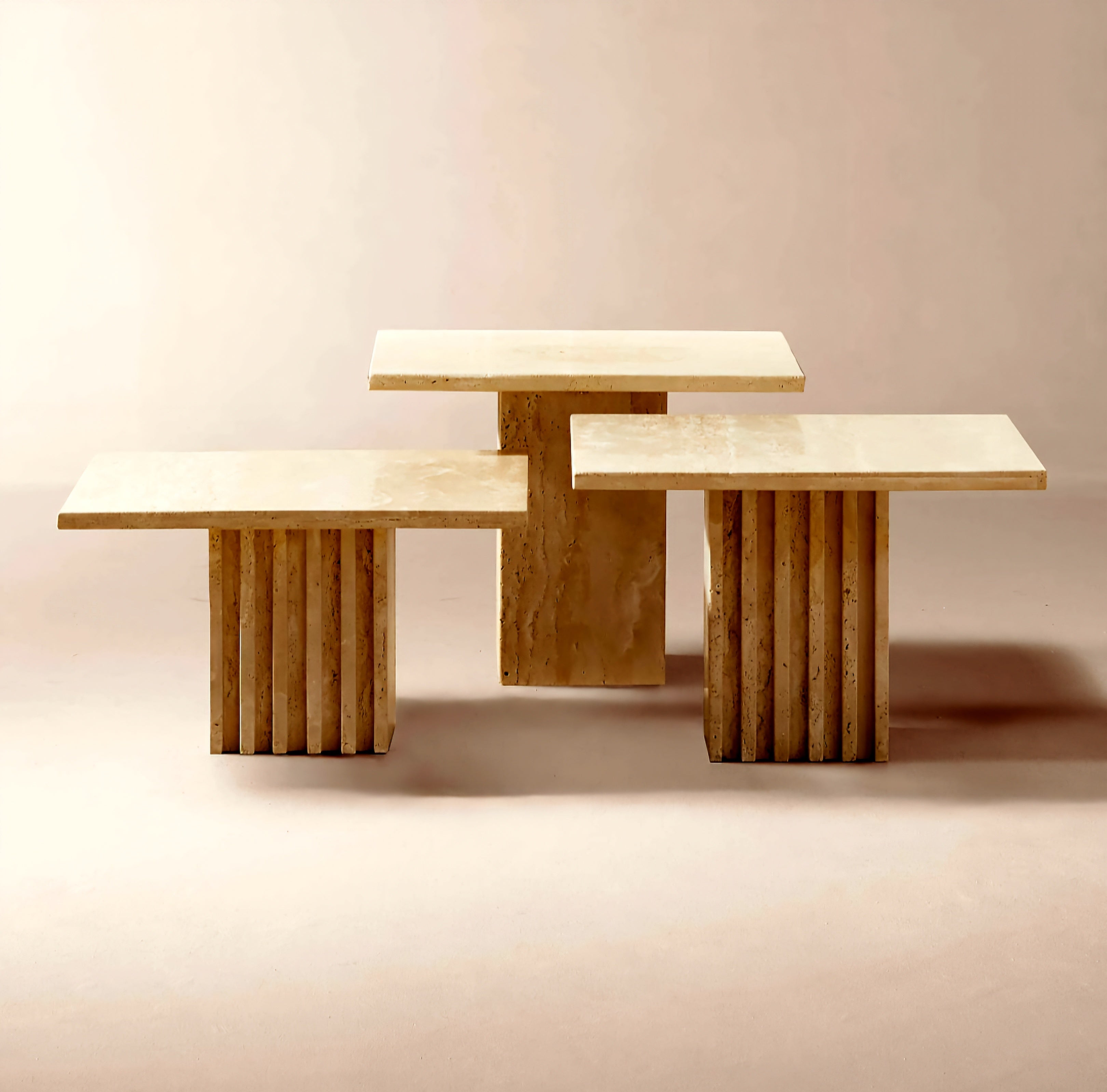 THE ONE × Carve — Travertine Cocktail Table Set