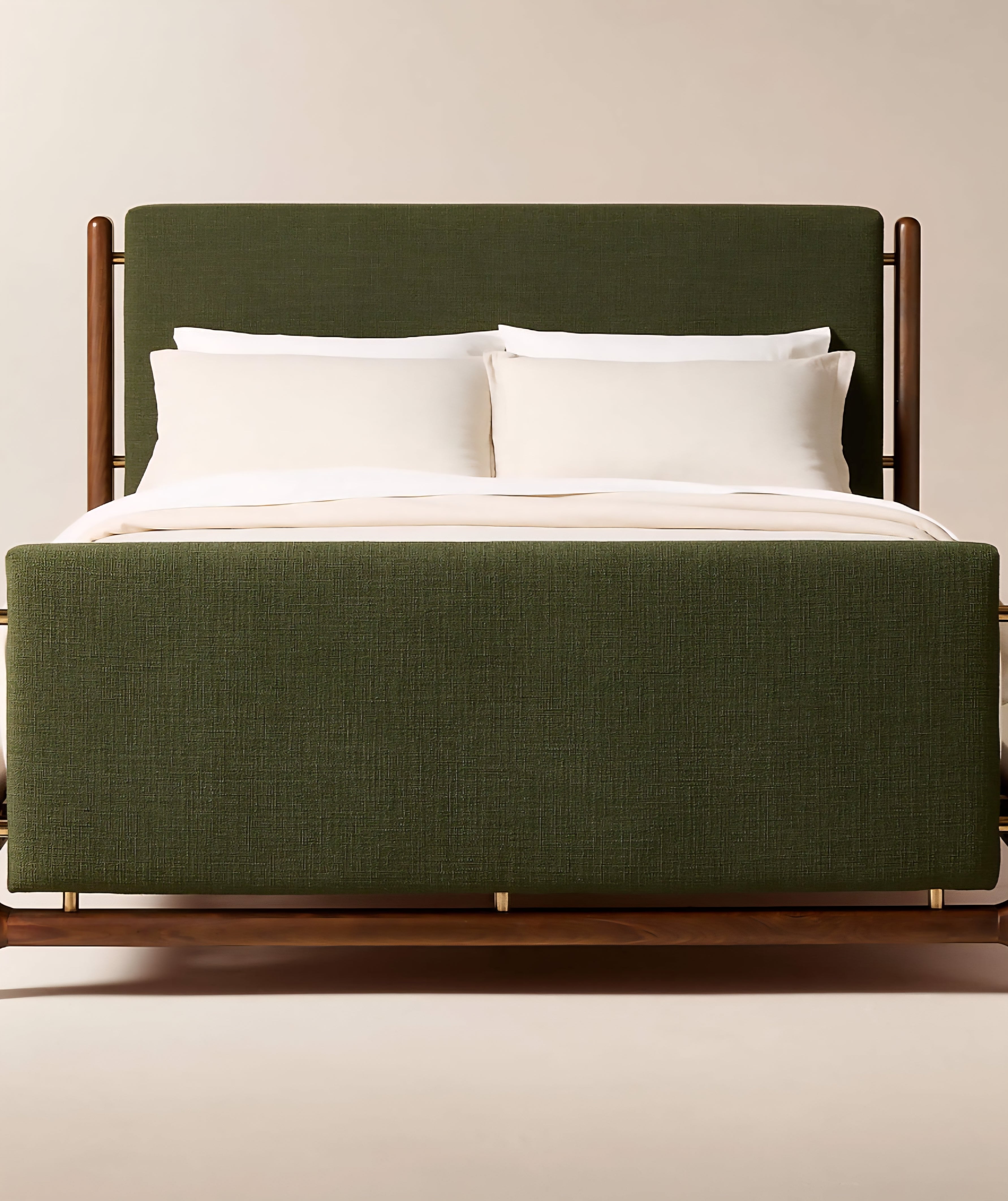 THE ONE × Tavola — Walnut and Warm White Upholstered Queen Bed