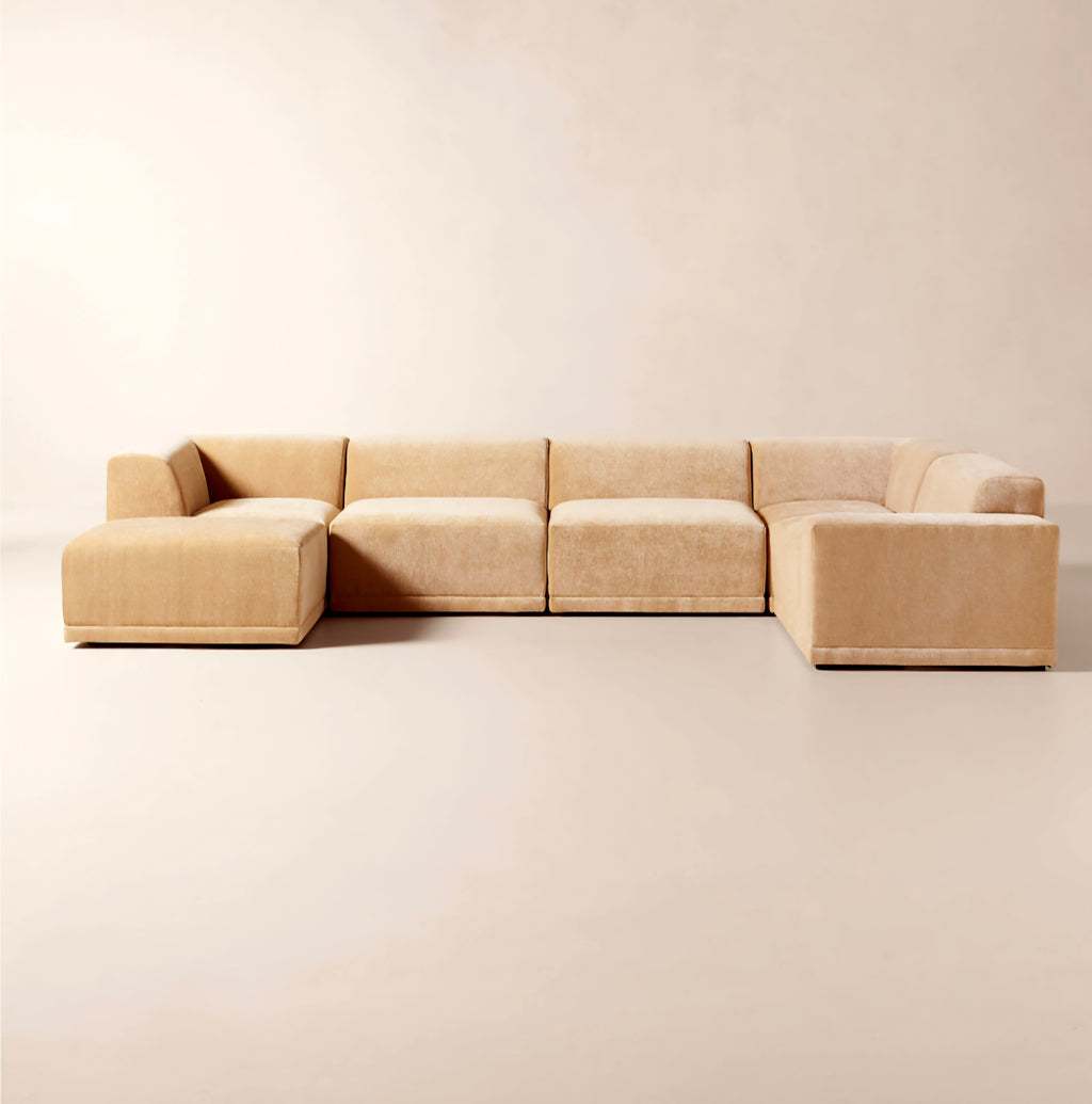 THE ONE × Faible — 6-Piece Modular Right-Arm Wheat Performance Velvet Standard Depth Sectional Sofa