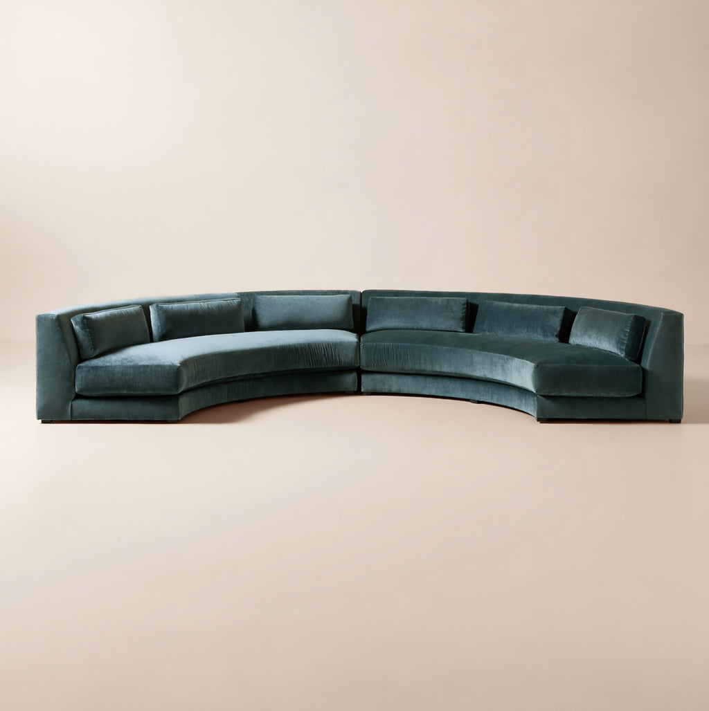 THE ONE × Sonora — Curved Blue Performance Velvet 
2-Piece Sectional.